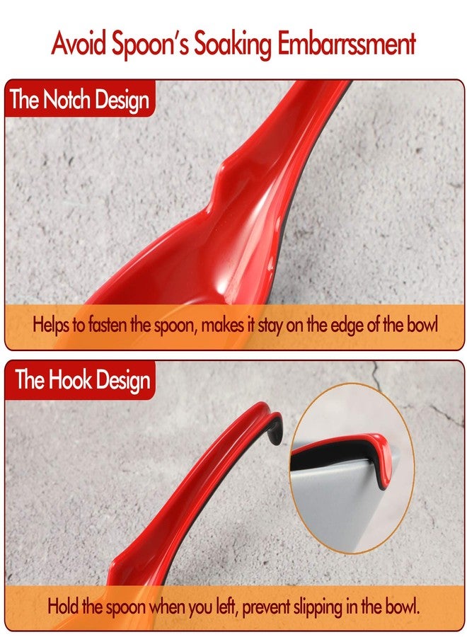 Hiware 12 PACK Asian Soup Spoons, Rice Spoons, Melamine Chinese Won Ton Soup Spoon For soba, pho, ramen, Noodle, Korean Style Large Spoon with Long Handle- Notch and Hook Style, Red ＆ Black - Image 3